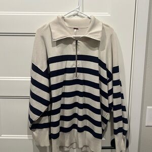 Free People Striped Navy and Cream Sweater